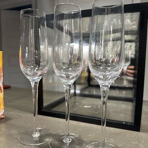 Set of 3 Pier 1 Clear Crackle Hand Blown Champagne Flute 10”